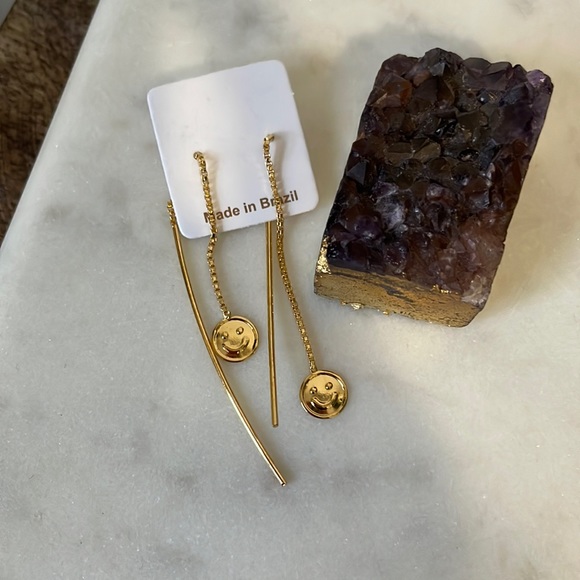 LAST PAIR 18k GF Smiley Face Dangle Earrings— New! - Picture 1 of 6